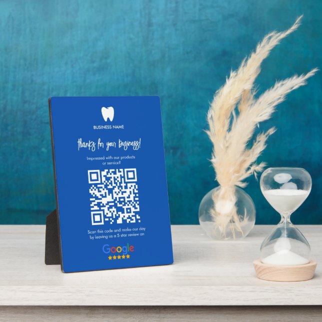 Google Reviews Dentist Business Link QR Code Plaque (Side)
