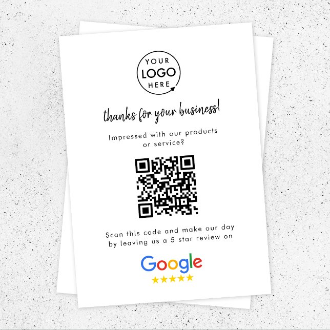 Google Reviews Enclosure Card | QR Code Insert (Google Review interactive QR code enclosure insert cards branded with your company logo.)