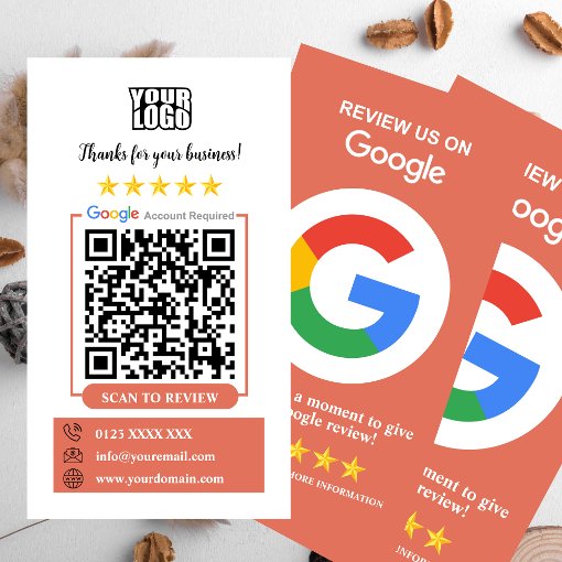 Google Reviews Leave a Review Terracotta QR Code Business Card Zazzle