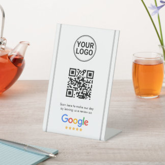 Google Reviews QR Code Elegant Custom Logo Pedestal Sign