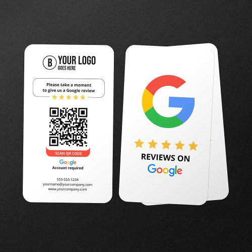 Google Reviews QR Code Rate My Business 5 Star Business Card