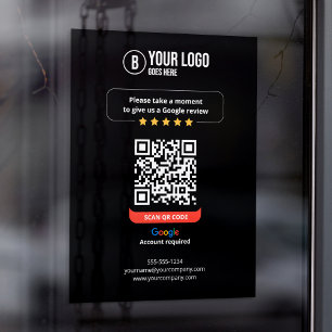 Google Reviews QR Code Rate My Business 5 Star Window Cling