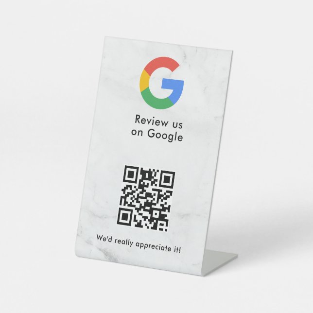 Google reviews qr code tabletop sign (Front)