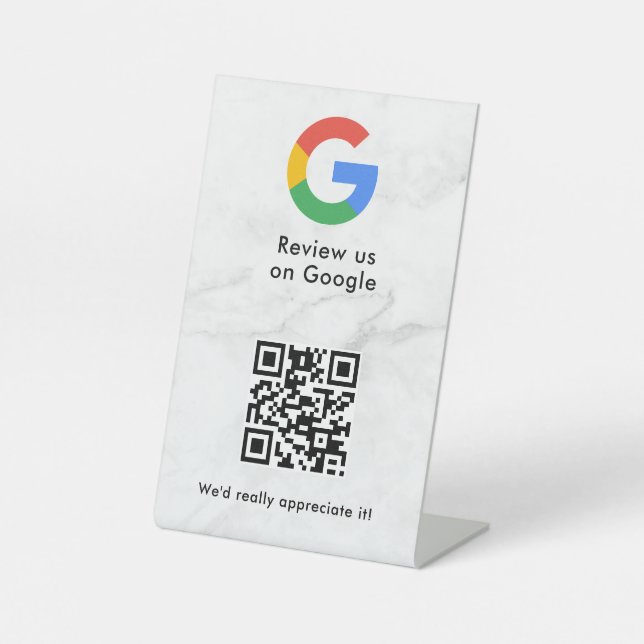 Google reviews qr code tabletop sign (Front)