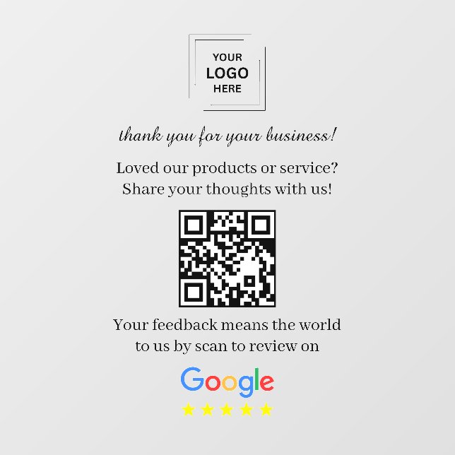 Google Reviews QR Code Window Cling Vinyl Decal (Sheet)