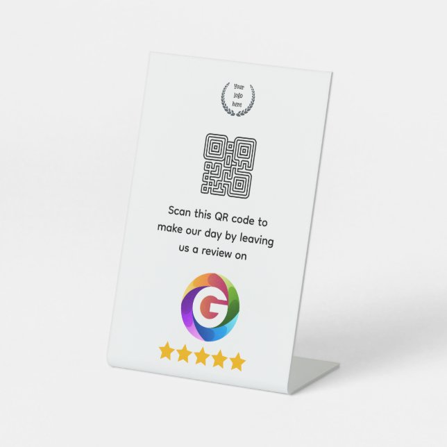 Google Reviews Tabletop Sign | QR Code Pedestal (Front)