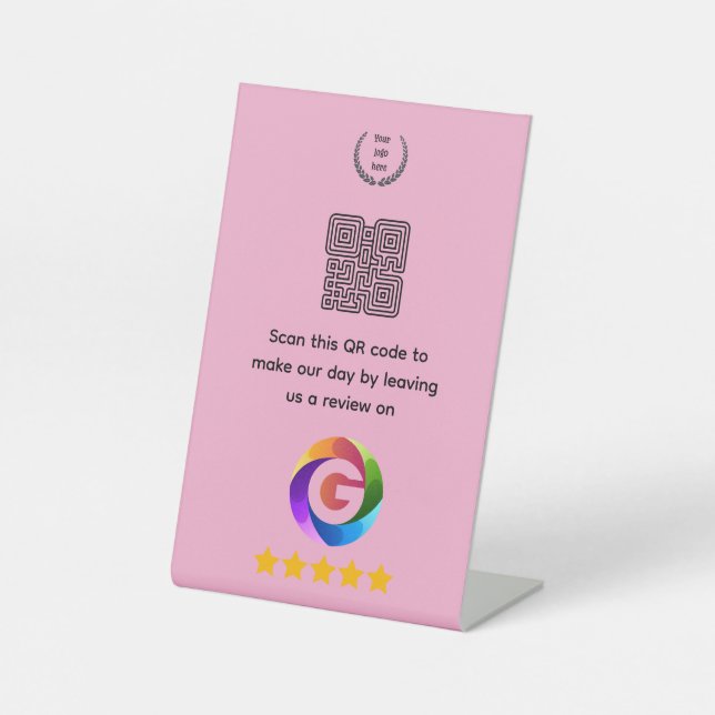 Google Reviews Tabletop Sign | QR Code Pedestal (Front)