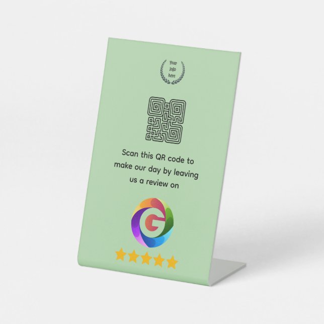 Google Reviews Tabletop Sign | QR Code Pedestal (Front)