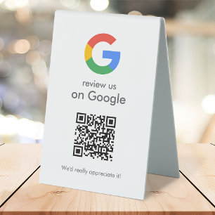 Google Reviews Tabletop Sign   QR Code Pedestal