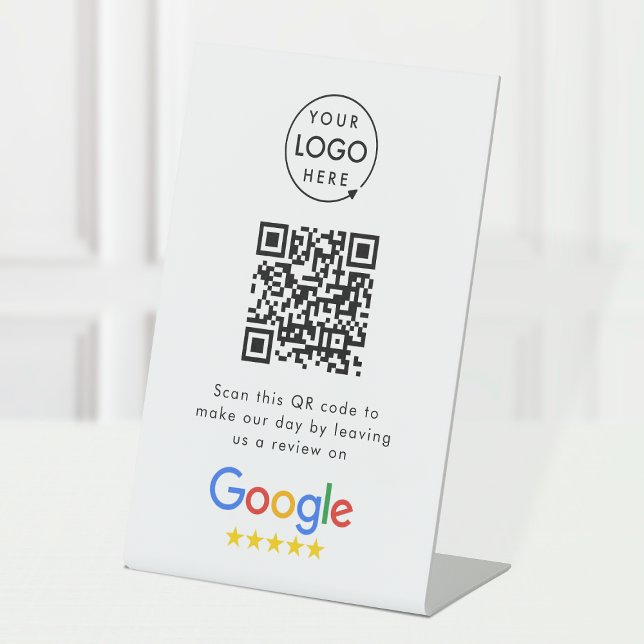 Google Reviews Tabletop Sign | QR Code Pedestal (Google review QR code branded tabletop signs for your business)