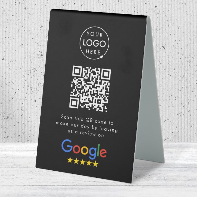 Google Reviews Tabletop Sign | QR Code Table Tent (Google review QR code branded table tent signs for your business)