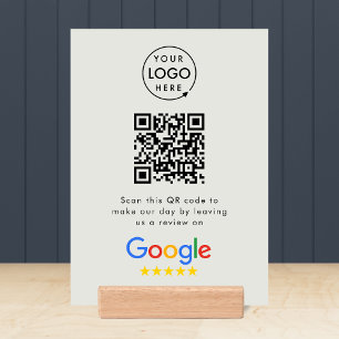 Google Reviews Tabletop Sign QR Code Wood Block