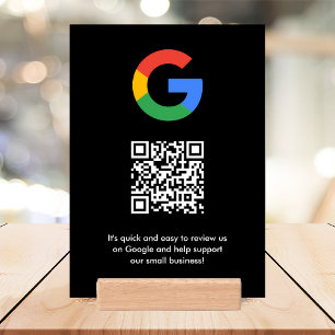 Google Reviews Tabletop Sign QR Code Wood Block