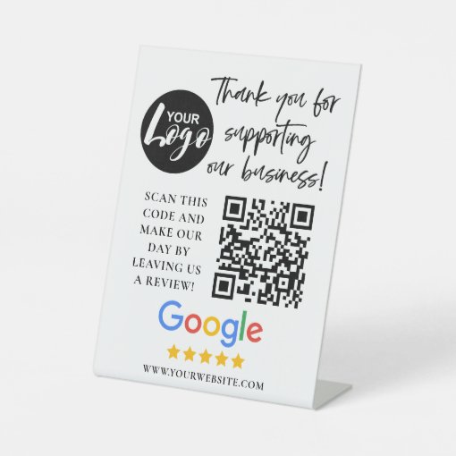 Google Reviews Thank You Logo QR Code Pedestal Sign Zazzle