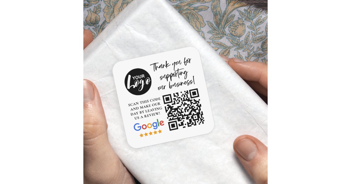 Google Reviews Thank You Logo QR Code Square Sticker Zazzle