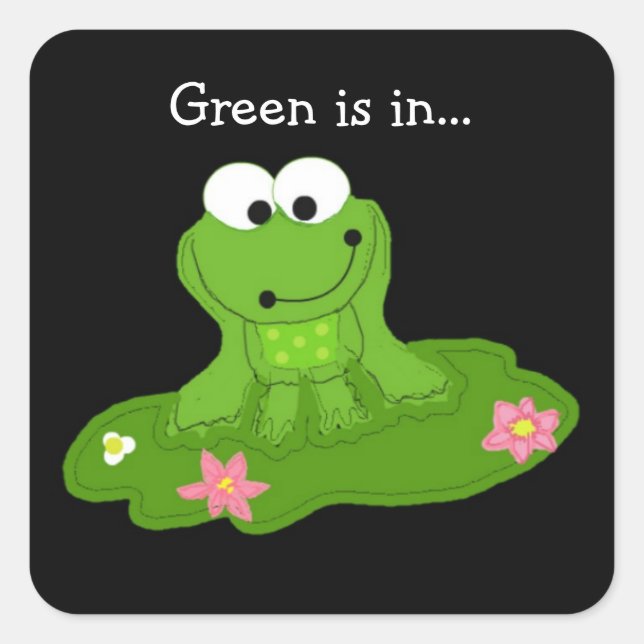 Googly Eyed Green Frog Square Sticker (Front)