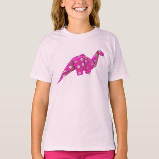 Googly-Eyed Origami Brachiosaur - Pink T-Shirt