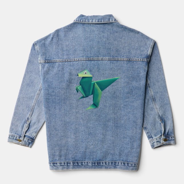 Googly-Eyed Origami Raptor Denim Jacket (Back)
