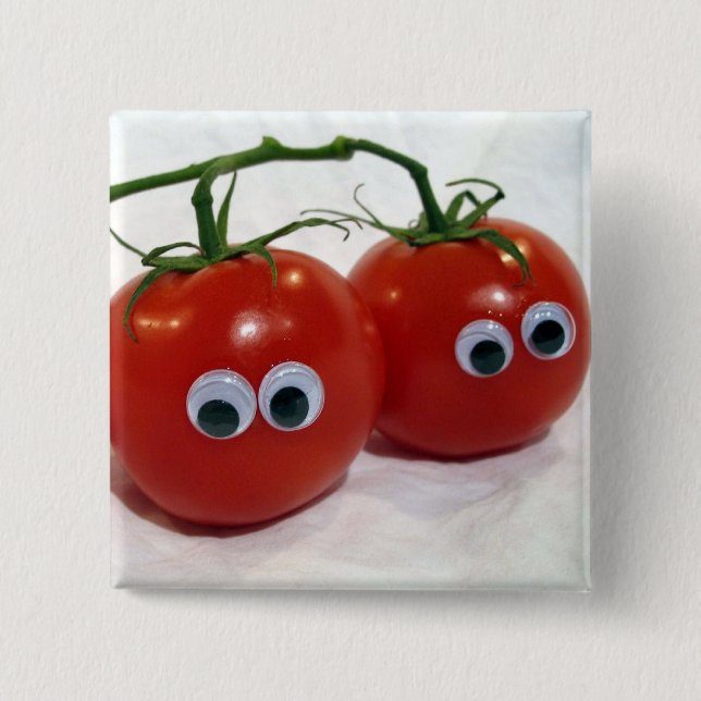 Googly Eyed Silly Tomatoes Pinback Button (Front)