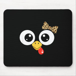 Googly-eyed Turkey With Leopard Bow, Funny Cartoon Mouse Pad