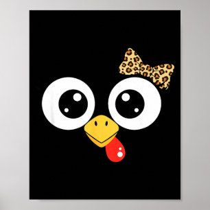 Googly-eyed Turkey With Leopard Bow, Funny Cartoon Poster