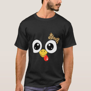Googly-eyed Turkey With Leopard Bow, Funny Cartoon T-Shirt