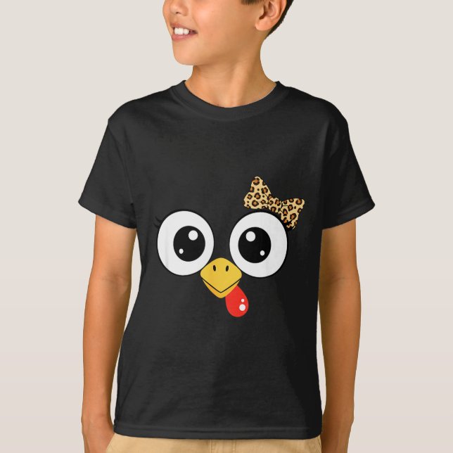 Googly-eyed Turkey With Leopard Bow, Funny Cartoon T-Shirt (Front)