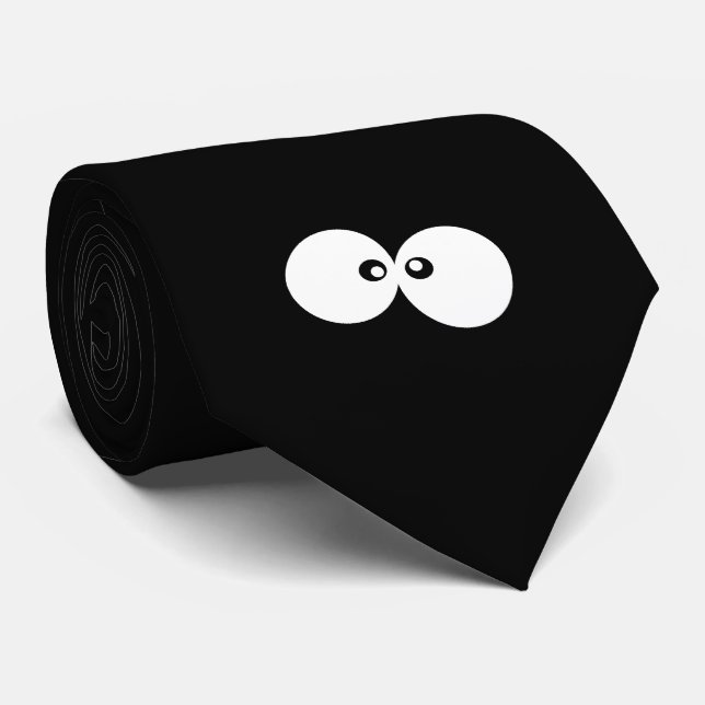 Googly Eyes, Funny Eyes, Black and White Neck Tie (Rolled)