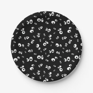 Googly Eyes in the Dark black and white Halloween Paper Plates