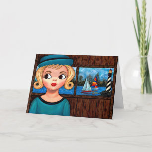 Googly Girl Sailor Head Vase Lighthouse Sailboat Card