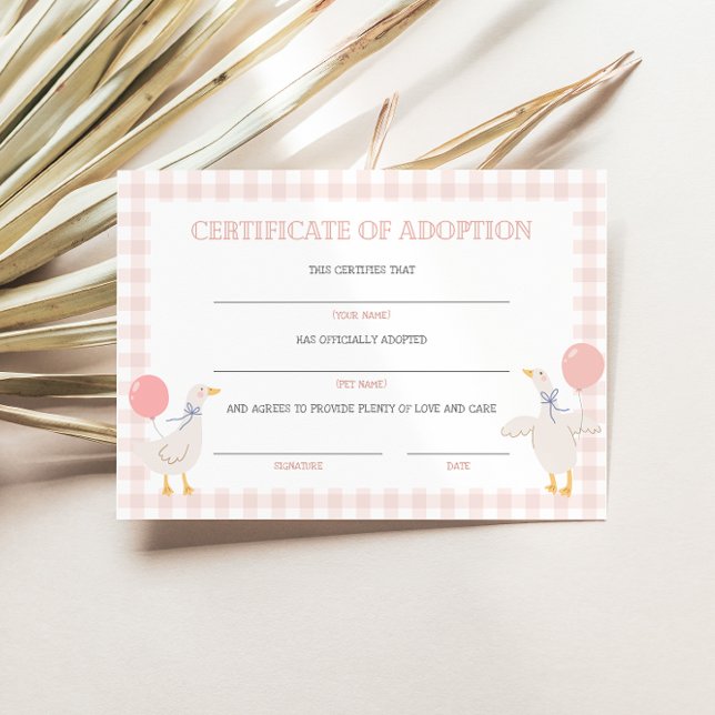 Goose Adoption Certificate Birthday Decor Card (Creator Uploaded)