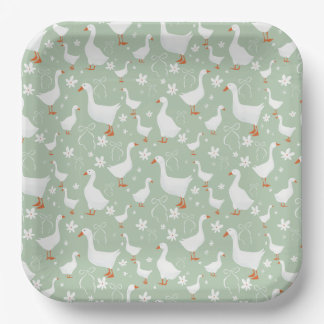 Goose and bows green paper plates