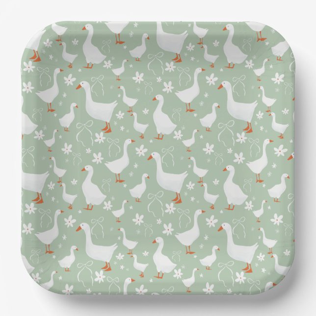 Goose and bows green paper plates (Front)