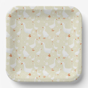 Goose and bows yellow paper plates