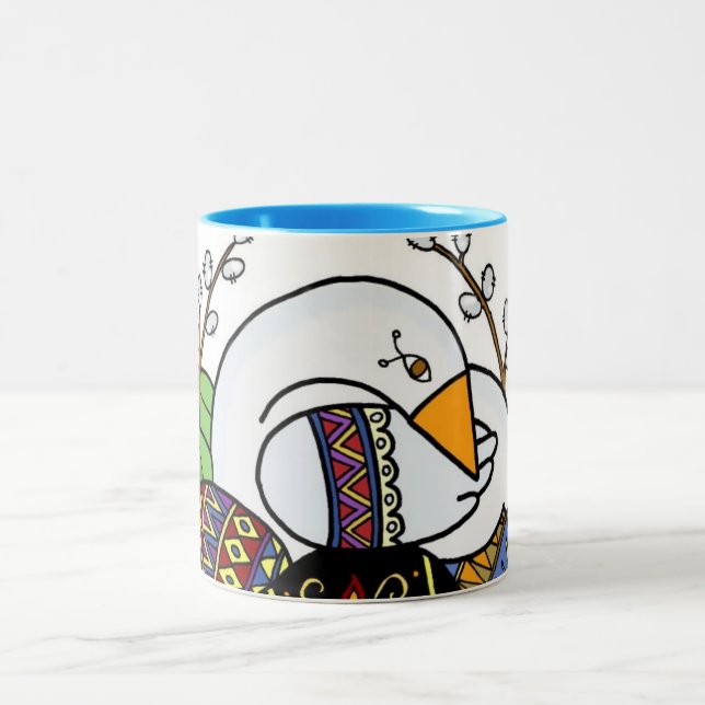 Goose and Pysanky Ukrainian Easter Egg Folk Art, Two-Tone Coffee Mug (Center)