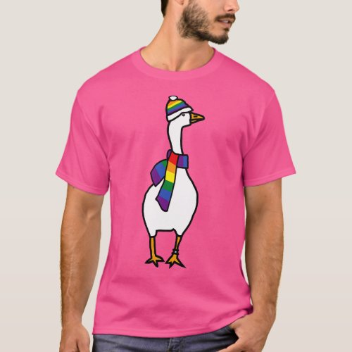 Goose and Rainbow Pride Flag Hat and Scarf T_Shirt