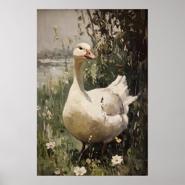 Goose antique print, spring digital painting poster (Front)