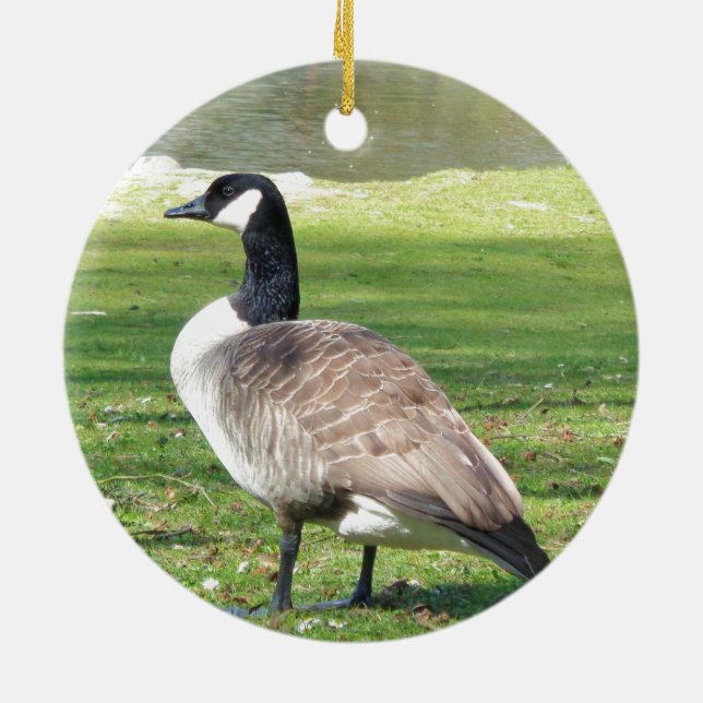 Goose at the waterfront, Wildlife Animals, Nature Ceramic Ornament (Back)