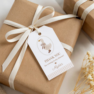 Goose Baby Shower Favor Tags | Beige Gingham