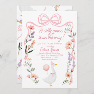 Goose baby shower invitation Pink Girl Invite