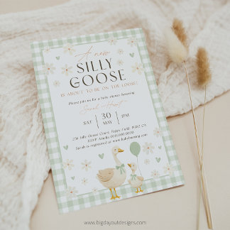 Goose Baby Shower Invite Green. Gender Neutral Gin