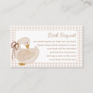 Goose Beige Gingham Baby Shower Book Request Card