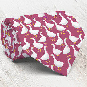 Goose Bird Pattern Berry Red Neck Tie
