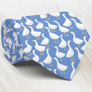 Goose Bird Pattern Blue Neck Tie