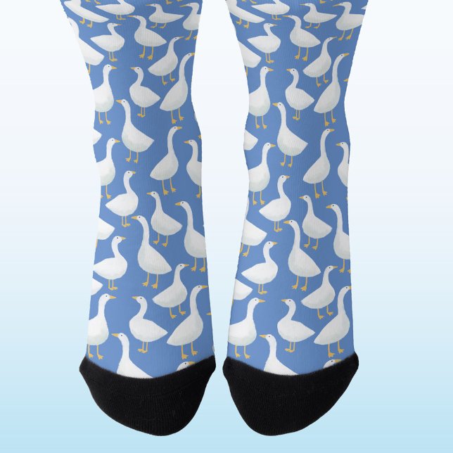 Goose Bird Pattern Blue Socks (Goose geese pattern socks for farmers and bird lovers)