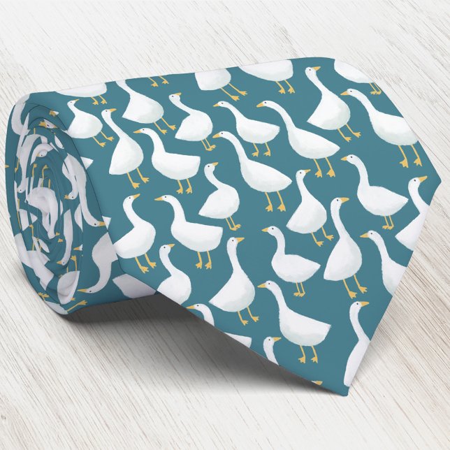 Goose Bird Pattern Teal Green Neck Tie (Fun flock of geese goose bird tie for bird lovers and farmers)