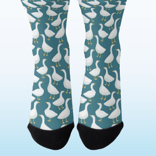 Goose Bird Pattern Teal Green Socks