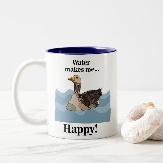 Goose Bird Swimming In Water Birdwatcher  Two-Tone Coffee Mug (With Donut)