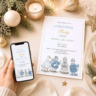 Goose blue Christmas Party Invitation