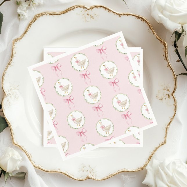 Goose Blush pink Bow Pastel Girl Birthday  Napkins (Creator Uploaded)